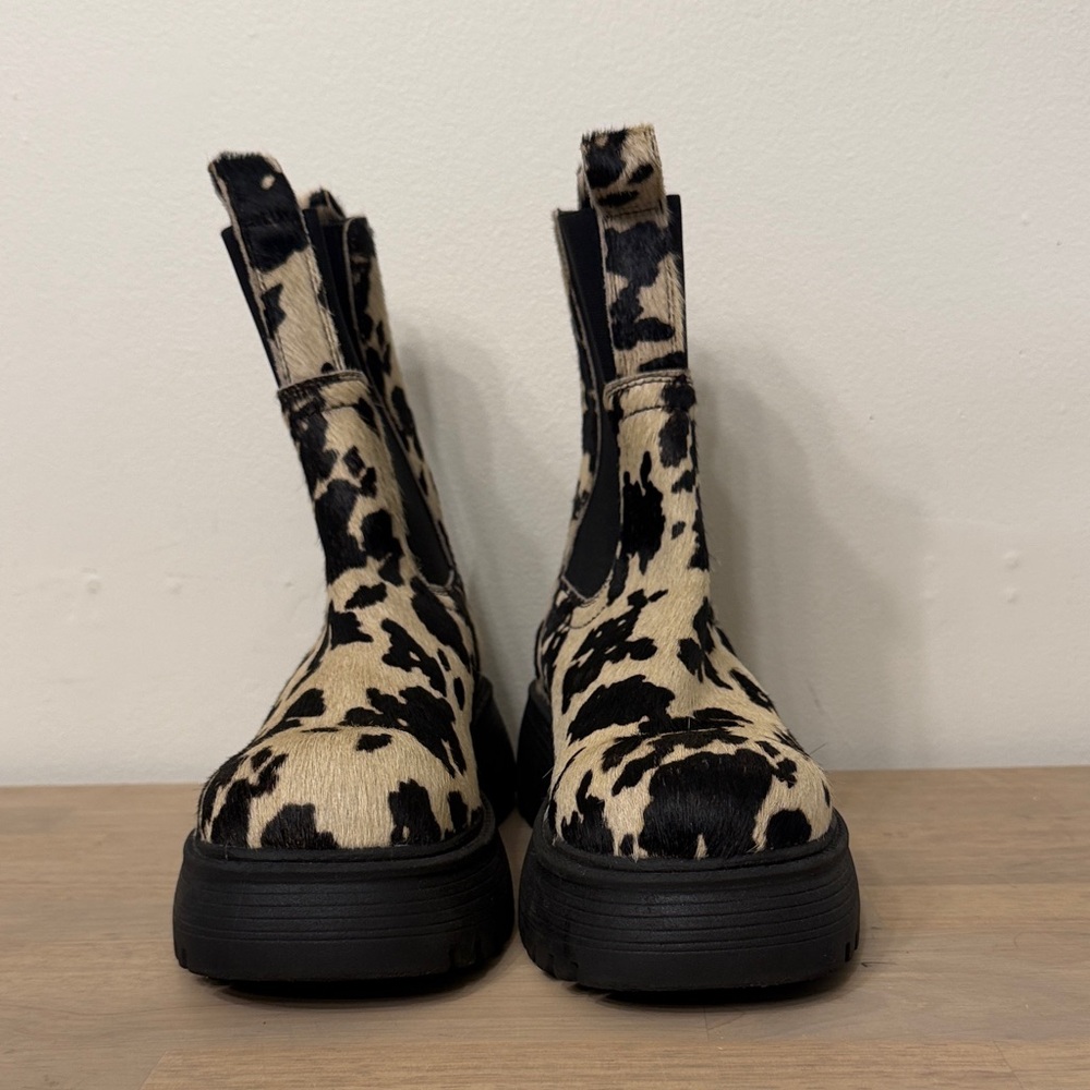 ASOS Black and Cream Cow Print Chelsea Ankle Boots